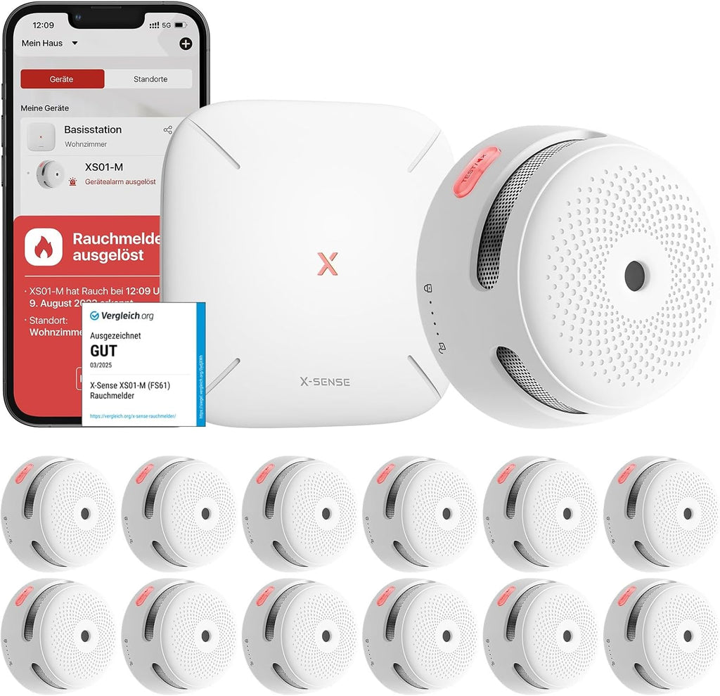 X-Sense Vernetzter intelligenter Rauchmelder XS01-M mit Basisstation (3er, 6er, oder 12er Set